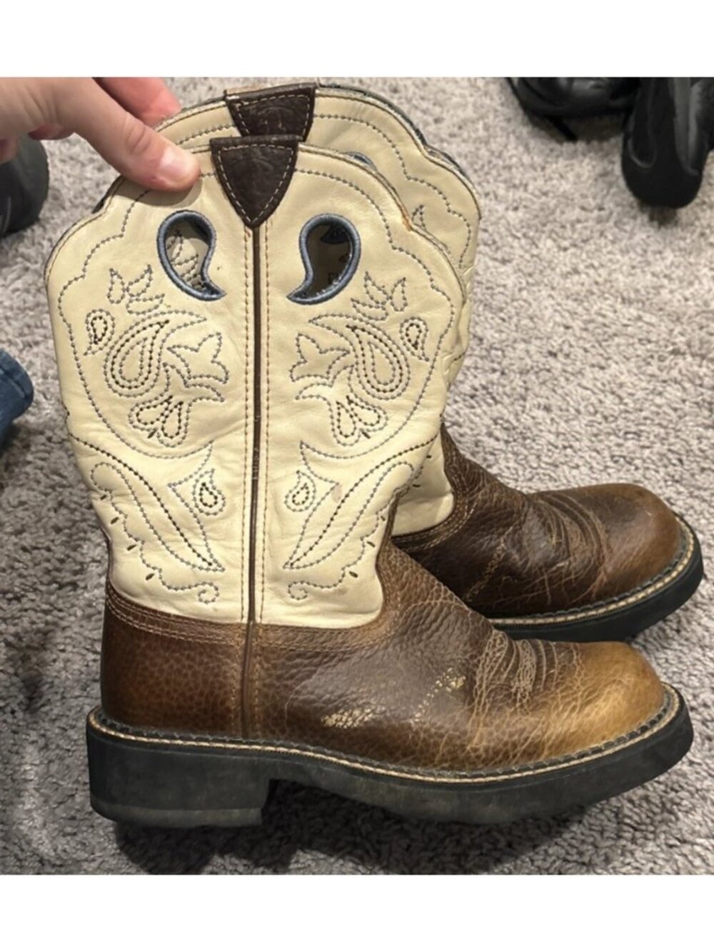 Ariat Vintage Fatbaby Heritage Western Boots Brown Cream Leather 16746 7B